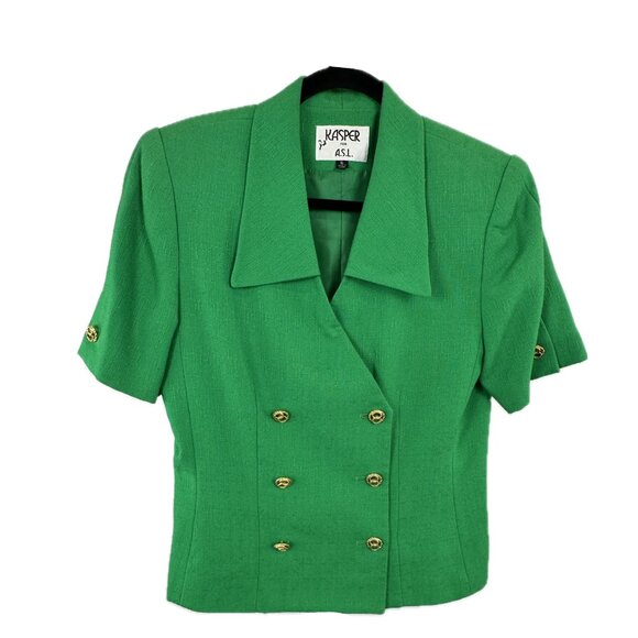 Kasper 2-piece Green Skirt Suit Set with Short Sleeves. Size 8 - Picture 2 of 4